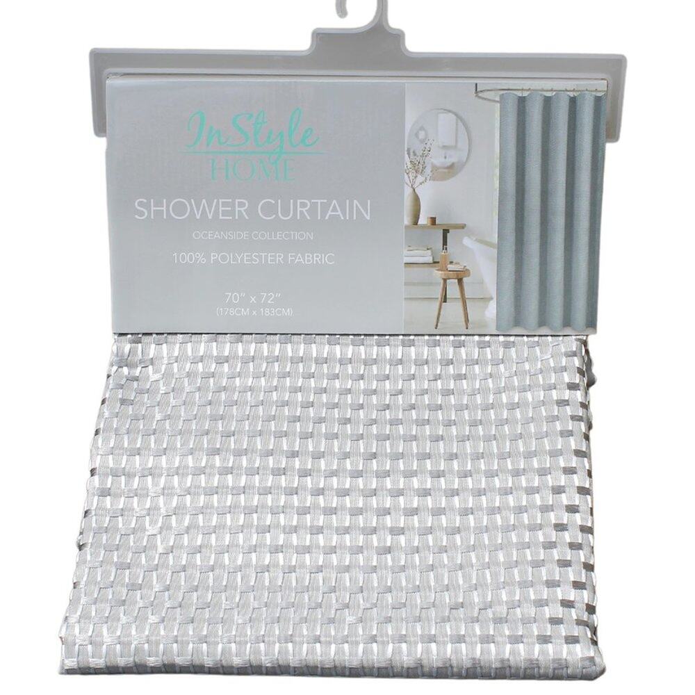 In Style Home Fabric Shower Curtain Basket Weave Oceanside Silver Gray Shimmer